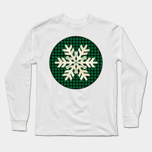 Snowflake silhouette over a black and green tile pattern Long Sleeve T-Shirt